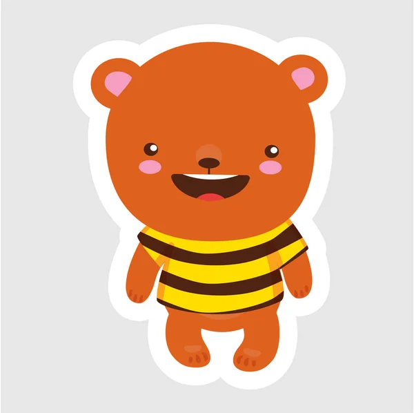 在卡通风格的可爱小熊穿着灰色背景的蜜蜂T恤 用作象征图标徽章 吉祥物 卡通人物卡通人物 卡通造型玩具 矢量孤立的图解手绘 — 图库矢量图片#