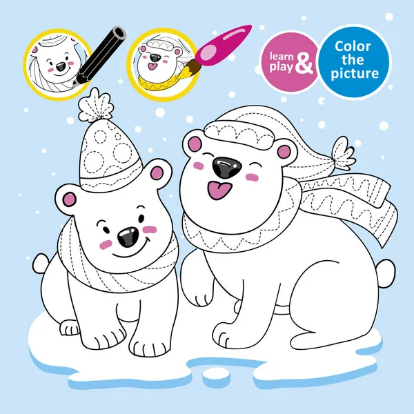 Gra Edukacyjna Dla Dzieci Malować Misie Polarne Szaliki Czapki Lodzie — Wektor stockowy