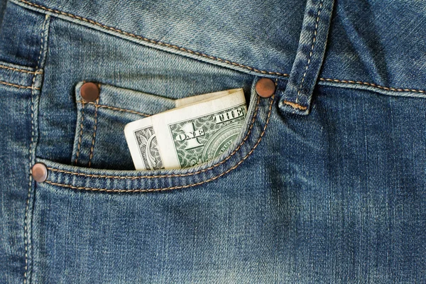 Un dollar dans la poche du jean — Photo