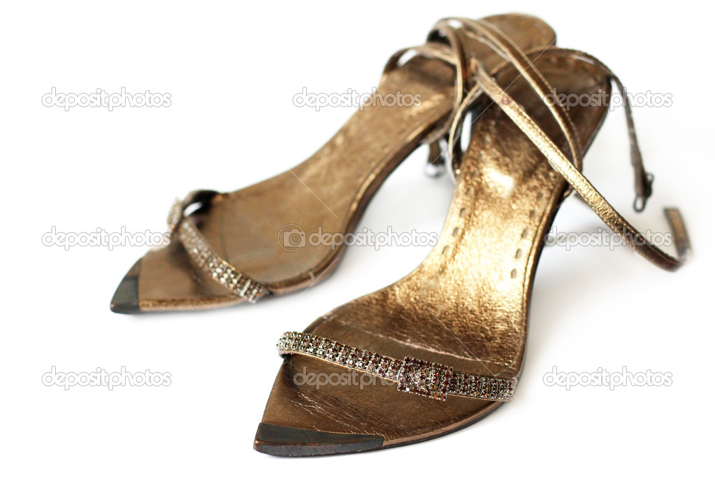 Bronze women's shoes on white background