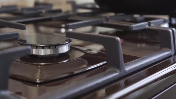 Gas ignition on a household gas stove. — Videoclip de stoc