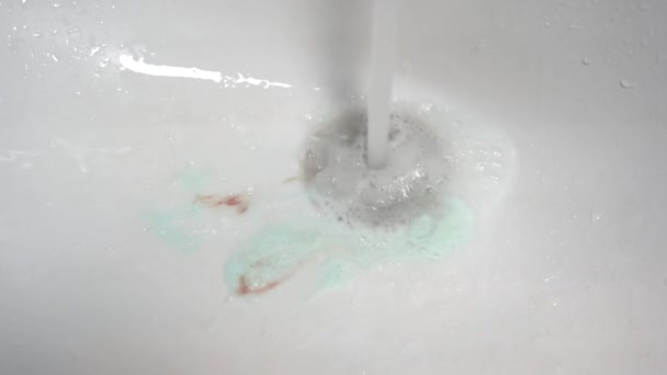 Toothpaste With Blood in the Sink. Blood When Brushing Teeth — Stock Video