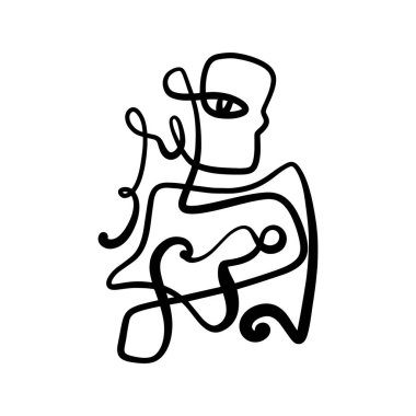 Siyah mürekkep modern soyut yüz portresi. Doğrusal sanat çağdaş resim. Moda tarzı minimalist çizim. Poster tasarımı ve daha fazlası için iyi.