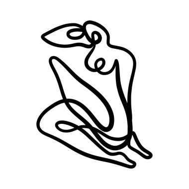 Siyah mürekkep modern soyut kadın vücudu. Doğrusal sanat çağdaş resim. Moda tarzı minimalist çizim. Poster tasarımı ve daha fazlası için iyi.