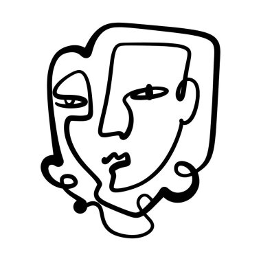 Siyah mürekkep modern soyut yüz portresi. Doğrusal sanat çağdaş resim. Moda tarzı minimalist çizim. Poster tasarımı ve daha fazlası için iyi.