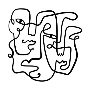 Siyah mürekkep modern soyut yüz portresi. Doğrusal sanat çağdaş resim. Moda tarzı minimalist çizim. Poster tasarımı ve daha fazlası için iyi.