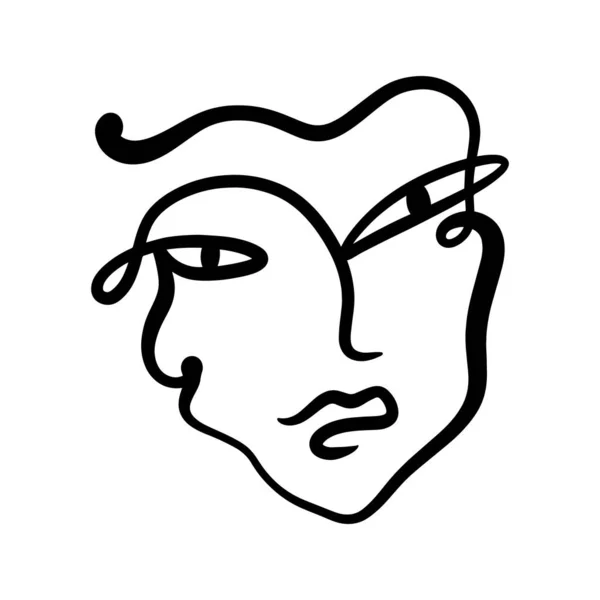 Svart Bläck Modernt Abstrakt Ansikte Porträtt Linjär Konst Samtida Målning — Stock vektor