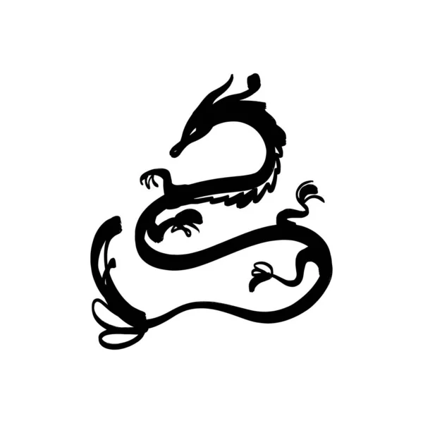 Chine dragon encre de pinceau art. Horoscope magique calligraphie chinoise animal design. — Image vectorielle