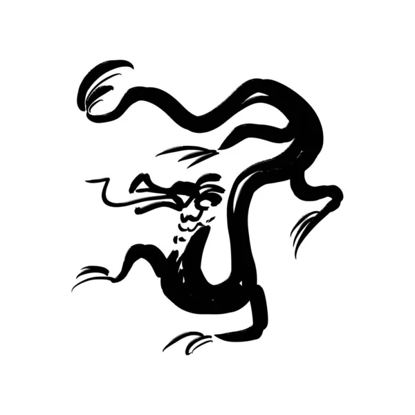 Китайський дракон малює чорнилом. Китайська каліграфія Чарівний дизайн тварин. — стоковий вектор