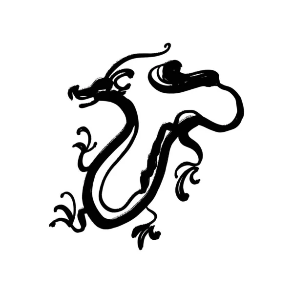 Kina drake pensel bläck konst. Kinesisk kalligrafi magi horoskop djur design. — Stock vektor