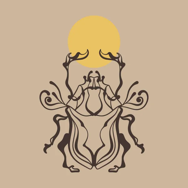 Kouzelný Scarab brouk duchovní zvíře. Moderní kouzelnické mystické logo. Tajemný magický symbol měsíce astrologie. Ploché ozdobné umění. — Stockový vektor