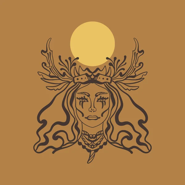 Una bruja chamán. Chica mágica. Fantasía boho art. — Vector de stock