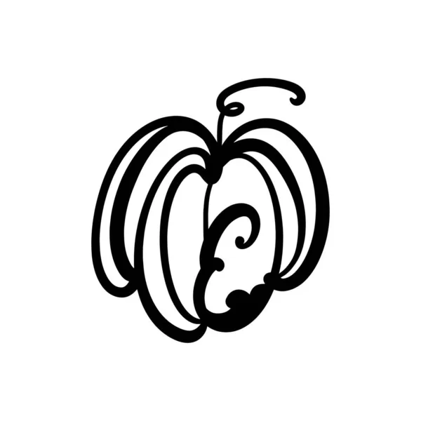 Abstract minimalist pumpkin line art logo, hand drawn autumn element. — Stock Vector
