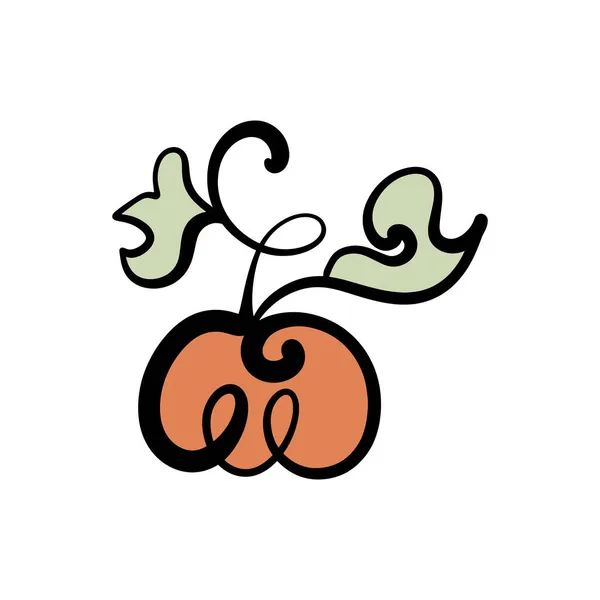 概要ミニマルなカボチャラインアートロゴ、手描き秋の要素. — ストックベクタ