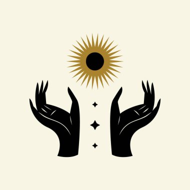 Sihirli kız sanat el mistik Reiki meditasyon cadı sembolü illüstrasyon