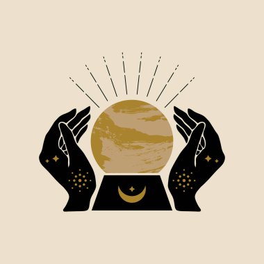 Sihirli kız sanat el mistik Reiki meditasyon cadı sembolü illüstrasyon