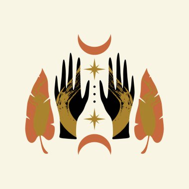 Sihirli kız sanat el mistik Reiki meditasyon cadı sembolü illüstrasyon