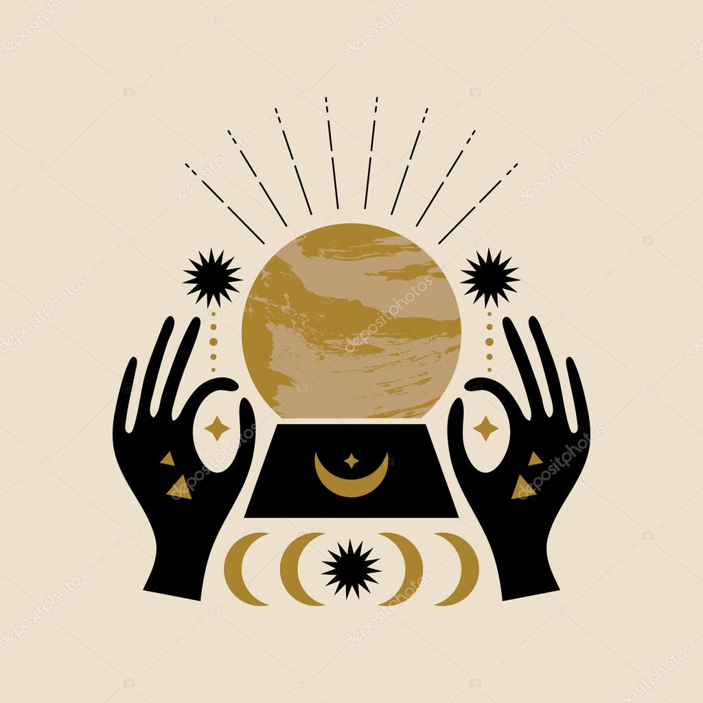 Magical girl hands art mystical Reiki meditation witch symbol vector illustration