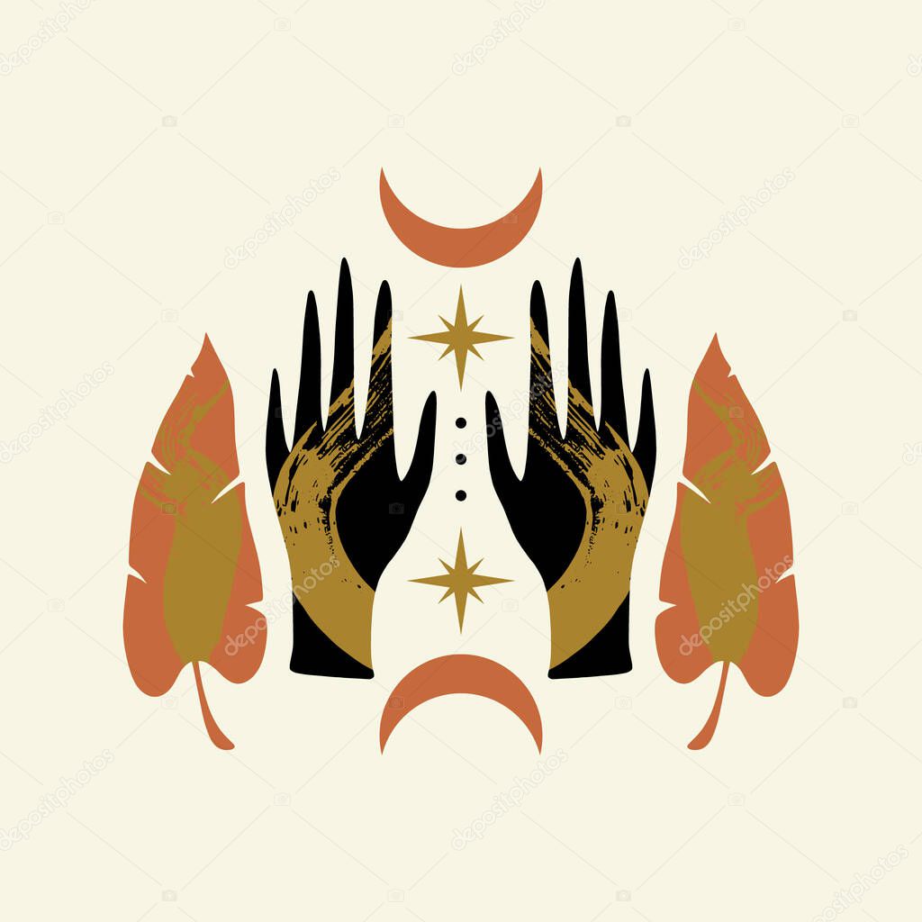 Magical girl hands art mystical Reiki meditation witch symbol vector illustration