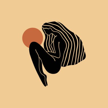 Boho kutsal sihirli kadın mistik sembol düz güzel kız yoga bütünsel iyileştirme meditasyonu Reiki yeni çağ konsepti modern soyut siluet