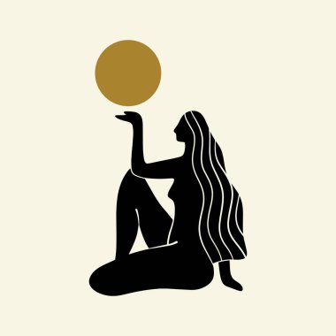 Boho kutsal sihirli kadın mistik sembol düz güzel kız yoga bütünsel iyileştirme meditasyonu Reiki yeni çağ konsepti modern soyut siluet