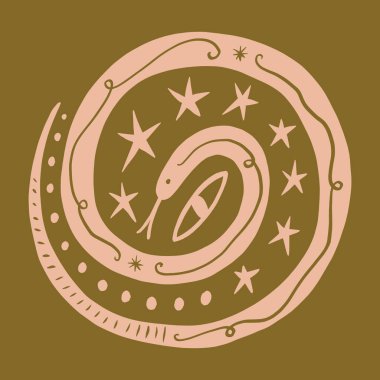 Sihirli boho doodle scandi daire yılan vektör çizimi