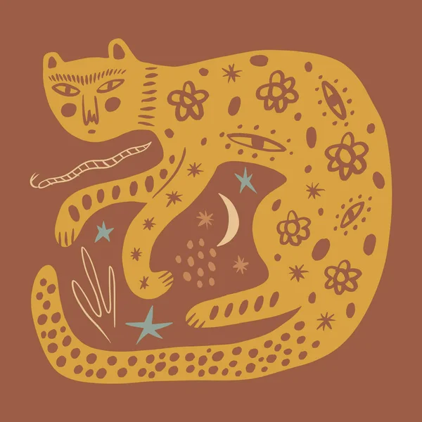 Abstracción Leopardo Boho Minimalista Moderno Arte Mural Folklórico Étnico Africano — Vector de stock