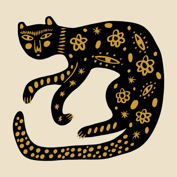 Boho Negro Leopardo Pantera Abstracción Minimalista Moderno Arte Pared Folclórico — Vector de stock