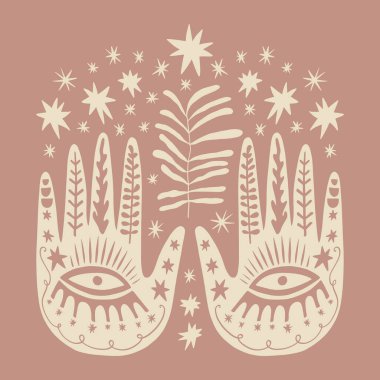 Sihirli boho eller sanat mistik Reiki meditasyon cadılığı kutsal sembol vektörü