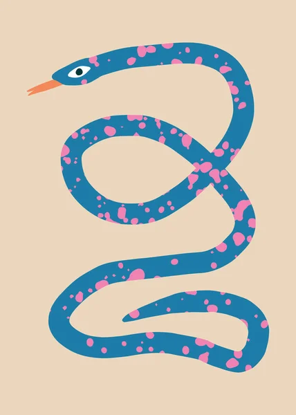 Serpiente estilo infantil boho ingenua arte dibujado a mano funky — Vector de stock
