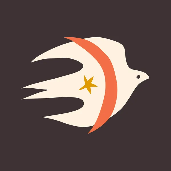 Colombe oiseau volant dessin animé enfantin boho naïf funky art style dessiné à la main — Image vectorielle