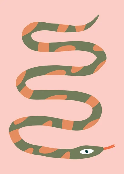 Serpiente estilo infantil boho ingenua arte dibujado a mano funky — Archivo Imágenes Vectoriales