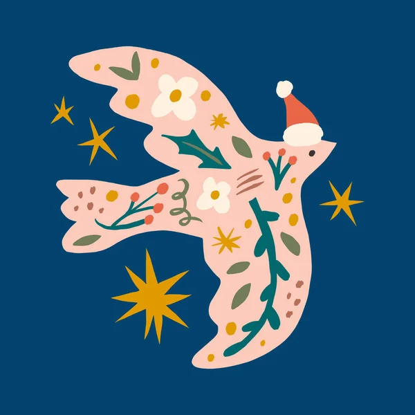 Χριστουγεννιάτικος χαρακτήρας doodle περίτεχνο σκάνδαλο πουλί παιδιάστικο καρτούν boho αφελής funky χειροποίητα στυλ τέχνης διάνυσμα — Διανυσματικό Αρχείο