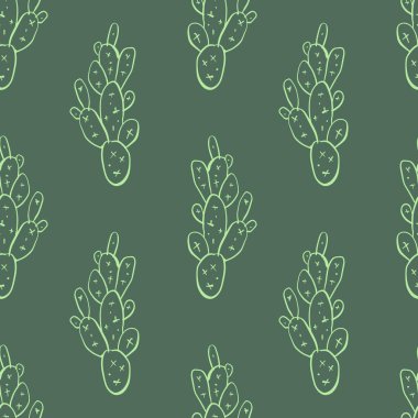 Cacti childish cartoon boho naive funky handdrawn style art seamless pattern vector
