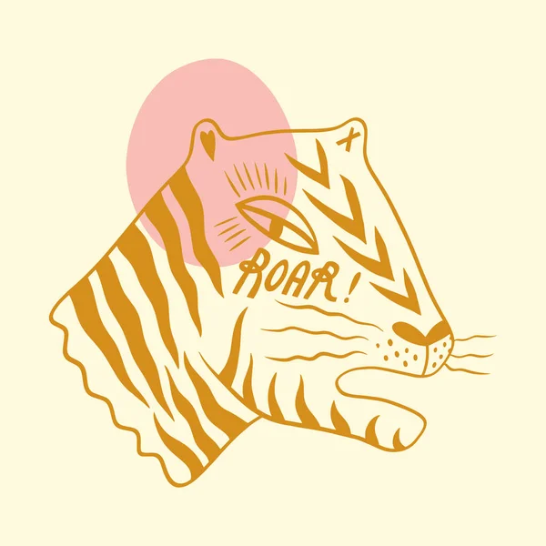 Cute tiger wild animal childish cartoon groovy boho illustration naive funky handdrawn style art vector — Stock Vector