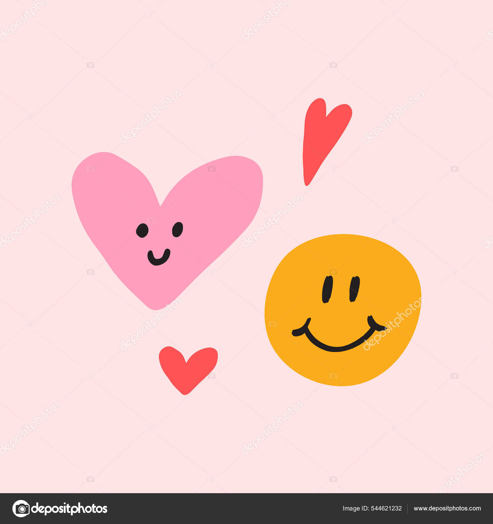 Cute social media Emoji smiling face with heart-eyes on pink background -  stock illustration