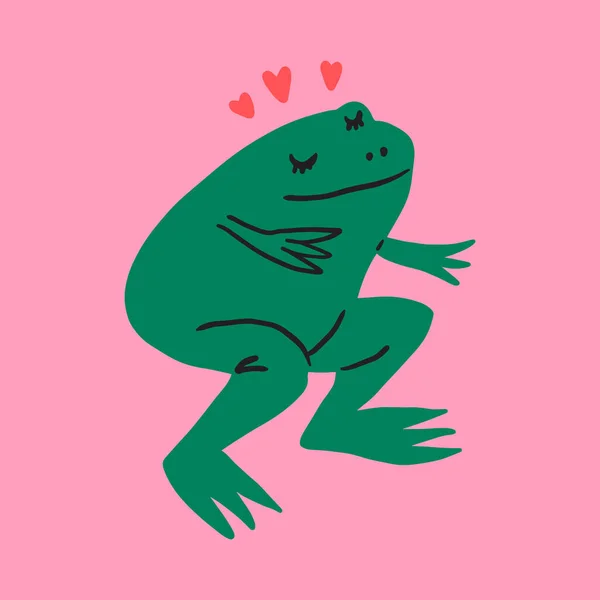 Amuzant drăguț comic verde broasca Valentine copil boho animal personaj desenat la modă vector ilustrare — Vector de stoc