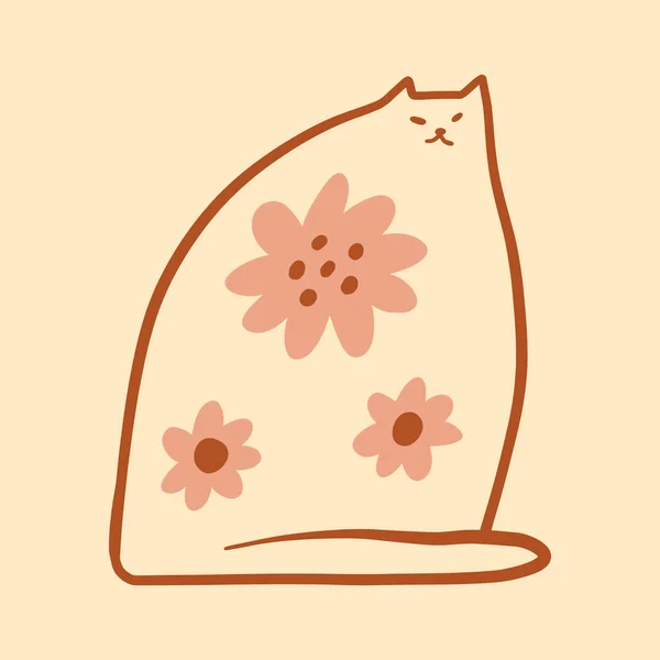 Çiçek kedisi modası geçmiş sevimli çizgi roman karakteri boho karalama modern sanat baskısı komik el çizimi çizgi film funky moda stil illüstrasyon klibi — Stok Vektör