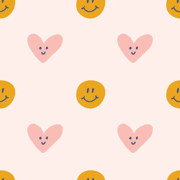 Doodle Valentines boho childish groovy characters funky seamless patterns vector — Stockový vektor