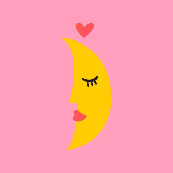 San Valentín creciente Luna lindo personaje cómico boho doodle arte moderno imprimir divertido ingenuo dibujado a mano primitivo infantil dibujos animados funky moda estilo vector ilustración Ilustración de stock