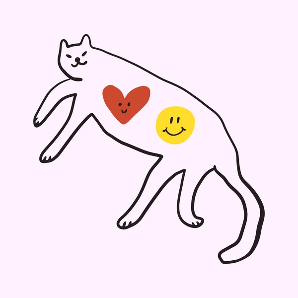 Valentine kucing groovy lucu komik karakter boho doodle Seni modern cetak gambar tangan lucu kartun lucu lucu lucu lucu trendi gaya vektor gambar gambar Stok Vektor