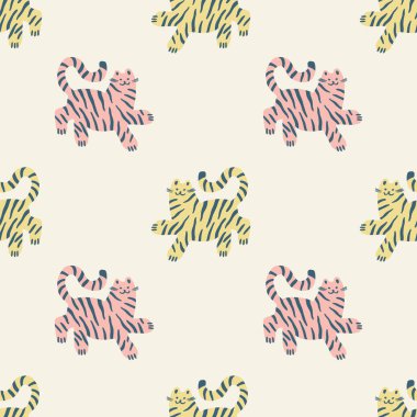 Karalama kaplanları çocuksu çizgi film harika boho illüstrasyon naif el çizimi tarzı kusursuz sanat vektörü