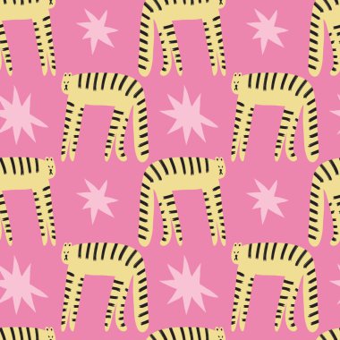 Karalama kaplanları çocuksu çizgi film harika boho illüstrasyon naif el çizimi tarzı kusursuz sanat vektörü