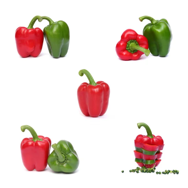 Set of red and green sweet pepper isolated on white background — Stock Photo, Image