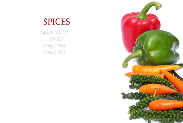 Group of pepper isolated on white with sample text — Stock Photo, Image