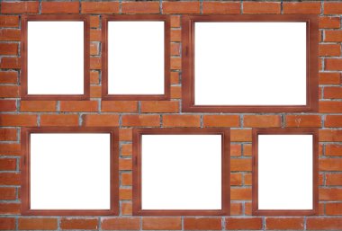 tuğla duvar arka plan boş ahşap çerçeve