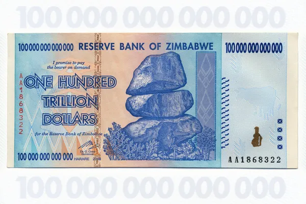 Zimbabve - bir yüz trilyon dolarlık banknot — Stok fotoğraf