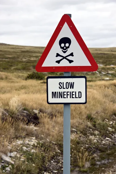 Minefield sign - Falkland islands — Stock Photo, Image