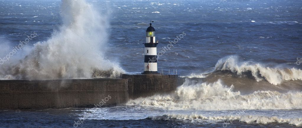 Waves Crashing Over Seaham Lighthouse Stock Photo Image By C Steve Allen 33132215