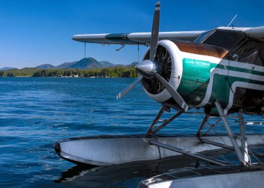Hava taksi servisi Alaska 'nın Misty Fjords bölgesinde Ketchikan' da bir iskelede yüzer. ABD
